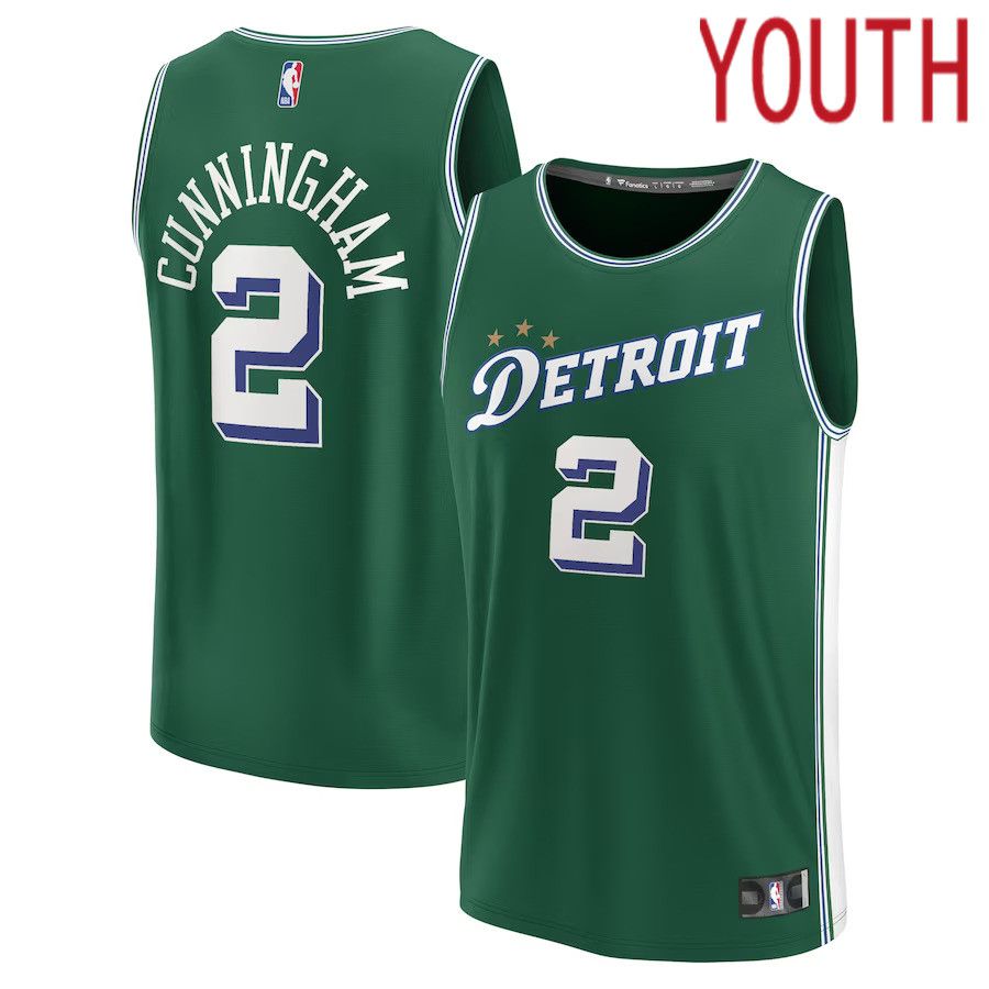 Youth Detroit Pistons #2 Cade Cunningham Fanatics Branded Green City Edition 2022-23 Fastbreak NBA Jersey